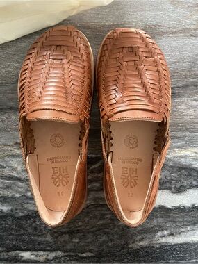 Handcrafted Brown Leather Huarache Slip-On Loafers
